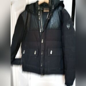 RUDSAK Black Leather Trim Super Warm Puffer Jacket with Hood -Size L/XL